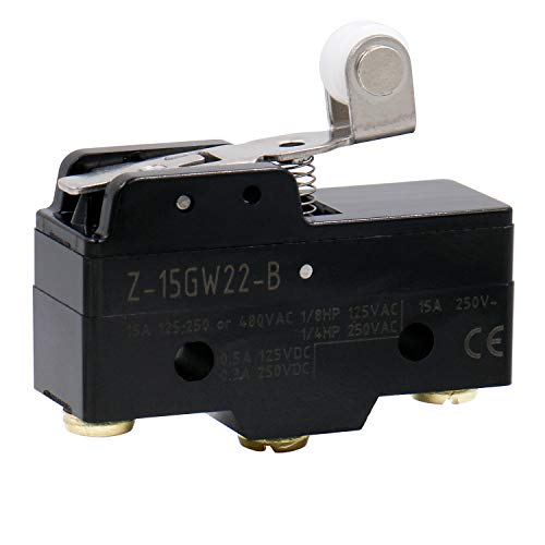 Heschen Microinterruptor Z-15GW22-B Palanca de rodillo de bisagra corta 3 Terminal de tornillo 15A Corriente nominal