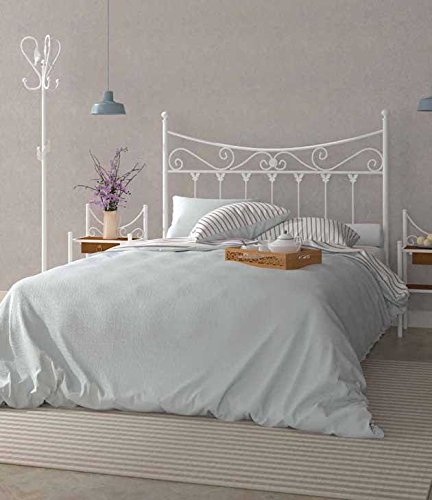 Hogares con Estilo Cabecero de forja Nacional Modelo Coín, Color Blanco-Oro para Cama de 150 cms Medidas Disponibles.