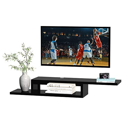 HOMCOM Mueble de TV Mesa Flotante para Televisión hasta 60 Pulgadas en la Pared con 2 Estantes Madera 152,4x29,8x21 cm Negro