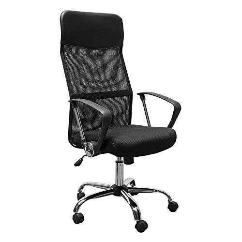 HOMCOM Silla de Oficina Giratoria Ergonómica Sillón de Escritorio de Malla con Ruedas de PVC Respaldo Alto Carga 120kg Negro