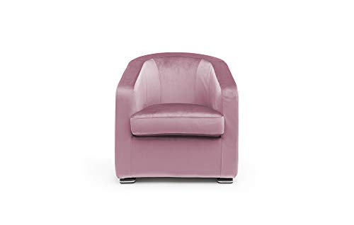 HOMIT ITALIAN HOME INTERIORS Sillón de madera noble, modelo Jim, revestido de tela o terciopelo impermeable, totalmente desenfundable con patas de madera, fabricado en Italia (rosa, aterciopelado)