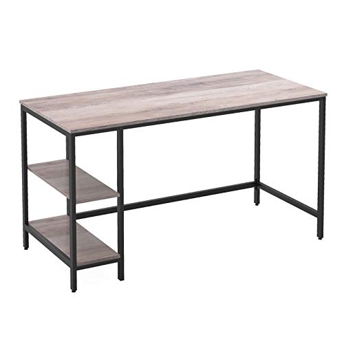 HOOBRO Escritorio de Ordenador, Mesa de Ordenador con 2 Estantes Intercambiables, 140 cm Mesa de Estudio u Oficina, Estructura Metálica, Fácil Montaje, Estilo Industrial, Greige y Negro EBG60DN01