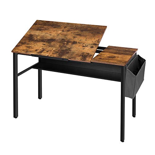 HOOBRO Escritorio, Mesa de Dibujo, Mesa de Ordenador Altura Ajustable, Inclinable, con Bolsillos y Estantes Intercambiables, con Tiras Antideslizantes, Estable y Práctico, Fácil Montaje EBF55DN01