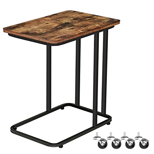 HOOBRO Mesa Auxiliar, Mesa Móvil Industrial para Tableta, Café, Ordenador Portátil, para Salón, Dormitorio, Fácil de Montar, Ahorro de Espacio, Tobogán Junto al Sofá, Estilo Retro EBF01SF01