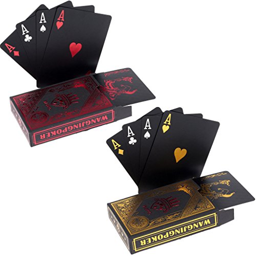 hopewey 2 Naipes Naipes Negros Impermeables del póker Naipes plásticos del PVC Naipes Profesionales Superiores para el póker de Tejas Holdem - 1 Rojo y 1 Oro