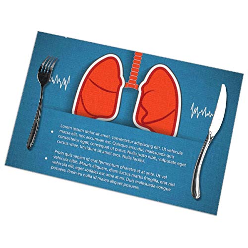 Human Organs Lung exquisitos manteles individuales, juego de 6 piezas, tapetes de cocina reutilizables, antideslizantes y resistentes al calor, Piacemats para mesa de comedor de 12 x 18 pulgadas