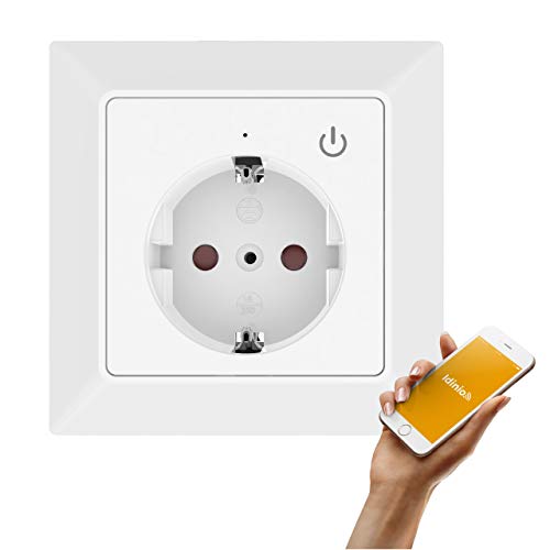 idinio® Enchufe de pared inteligente WiFi, sensor interruptor, marco integrado, 3.680W, temporizador por App, 3.680W, WLAN, App iOS y Android, Skill Echo