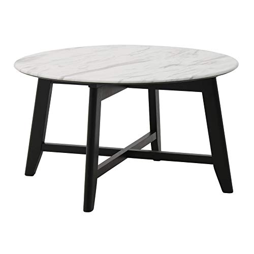 Inart - Mesa de café (madera de mármol, 80 x 80 x 45 cm), color blanco y negro