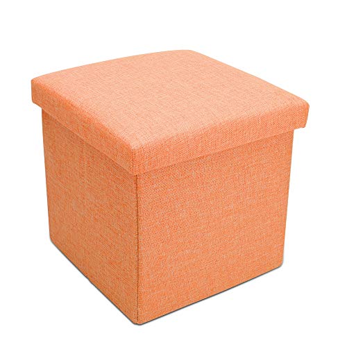 Intirilife Puff Baúl Plegable 30x30x30 cm in Naranja Mandarina – Taburete Almacenaje Tapizado de Textil Tela Óptica Lino per Almacenamiento y Reposapiés – Asiento Silla Tejido Banqueto