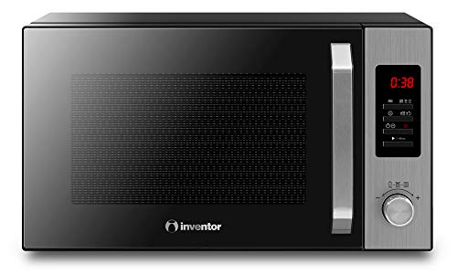 Inventor Microondas MWO-28L-BD de 900W, 28 litros de Capacidad, Grill 1100W, Convección 2500W - Cocción en Dos Tiempos, Descongelación, Temporizador 95min, Negro y Plata