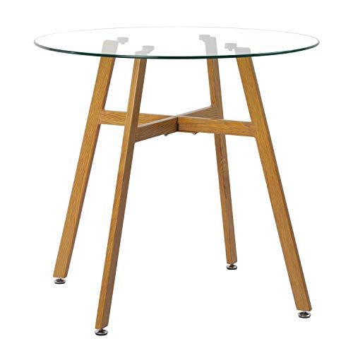 IPOTIUS Mesa de Comedor Redonda de Cristal Mesa de Cocina para 2 4 Personas,Patas de Metal,80X75cm