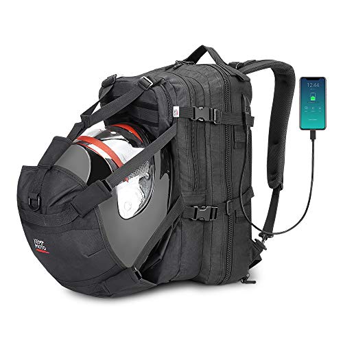 ISSYZONE Mochila para Moto Impermeable, Mochila de Moto para Casco, Bolso de Ciclo con Compartamiento para el Casco, con Puerto de Carga USB, 37L