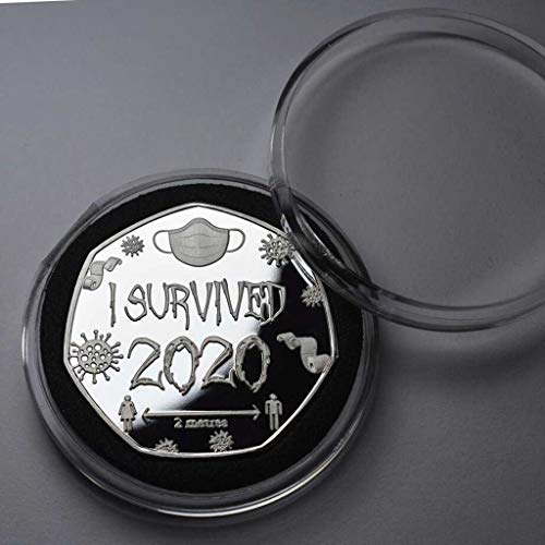 JHGG Moneda Conmemorativa De 2 Uds, SOBREVIVÍ 2020, 999 Monedas De Plata con Copia, Moneda Grabada con Letra De Regalo para Amigos, Coleccionistas Familiares 2 Piezas de Plata + Caja de