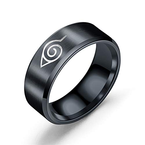 JINGJING Anillo de Naruto Anime Acero Inoxidable Acero Titanio Anillo Anillo de los Hombres Accesorios Joyeria,Black,No.12