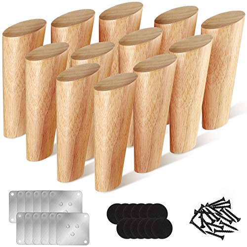 Juego de 12 Patas de Muebles de Madera Maciza 5 Pulgadas Patas de Repuesto Roscadas Natural Navidad para Sofá, Silla, Tocador, Estantería, Armario, Mesa de Centro, Aparador, Color Madera