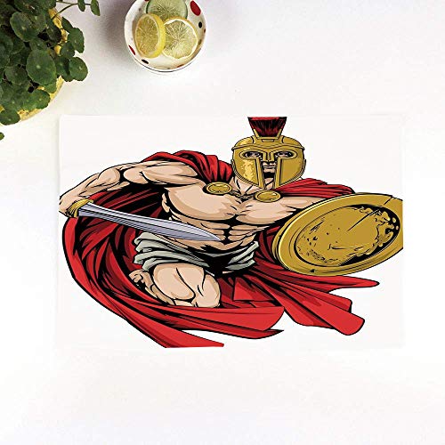 Juego de 4 Manteles Individuales,Antideslizantes, Toga Party, Spartan Warrior with Sword and Shi,Manteles Individuales Lavables Salvamanteles Individuales Resistentes para la Mesa de Comedor de Cocina