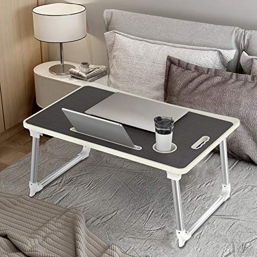 KELOFO Mesa para Ordenador Portátil, Portátil Mesa Cama Plegable Mesa Escritorio Plegable con Portavasos/Soporte para Tableta/Manija (65 * 45 cm, Negro)