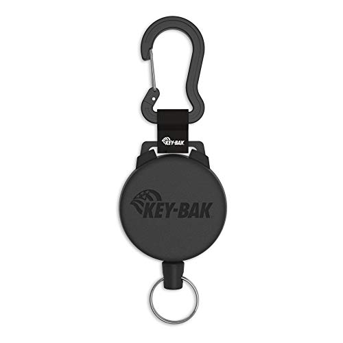 KEY-BAK # 8B Carrete retráctil con 24 Pulgadas (61 cm) Cadena de Acero Inoxidable, Funda de policarbonato, Aluminio mosquetón, Split Ring - 0008-003, Cadena estándar (60.96 cm), N/A, Negro