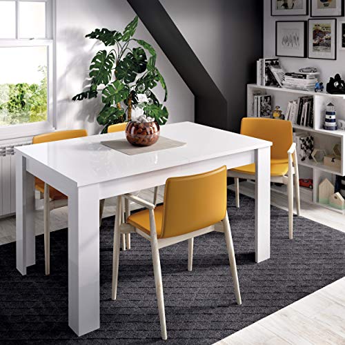 KITKAY Mesa Comedor de 140x90 cm. Extensible Atlas Blanco Brillo