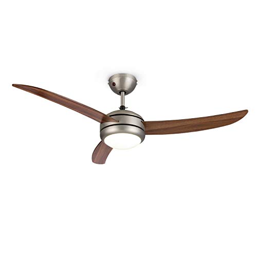 KLARSTEIN El Paso – Ventilador de Techo, 2 en 1: Ventilador y lámpara de Techo, 132 cm de diámetro, 3 aspas, caudal de 10.344 m³/h, 3 velocidades, marrón Chocolate