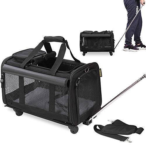 KOPEKS Transportador de Viaje para Mascotas, Bolsa con Manecilla y 4 Ruedas para Transportar Perros, Gatos, Mascotas y Accesorios - Negro