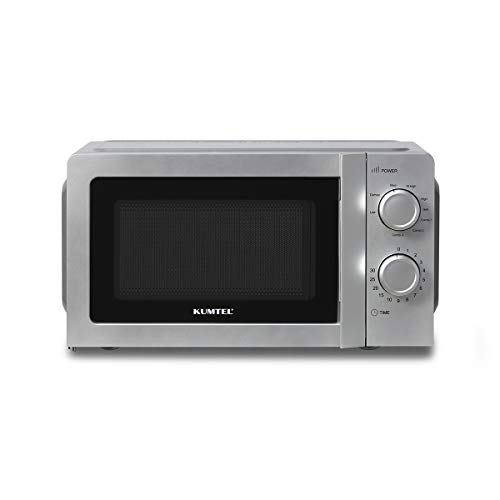 KUMTEL Microondas independiente con grill / 20 litros / 700 vatios / plato giratorio de cristal (24,5 cm) / 8 niveles de potencia / descongelación programada / cavidad interior fácil de limpiar