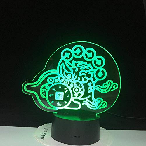 Lámpara de ilusión 3D Luz de noche LED Dormitorio híbrido mítico chino Decorativo Pixiu Chimera Animal Lámpara de mesa Mejor cumpleaños Regalos de vacaciones Niños