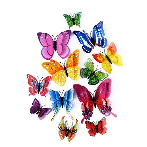 LERT 3D Mariposa Engomadas de doble alas, Hogar Pared Decoración, Mariposa de Artesanal, Adhesivo de Pared de Mariposa, 12 Piezas (Color mezclado)