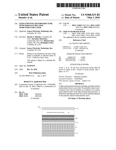 Light emitting heterostructure with partially relaxed semiconductor layer: United States Patent 9960315 (English Edition)