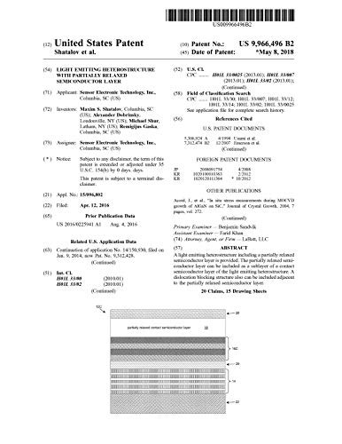 Light emitting heterostructure with partially relaxed semiconductor layer: United States Patent 9966496 (English Edition)