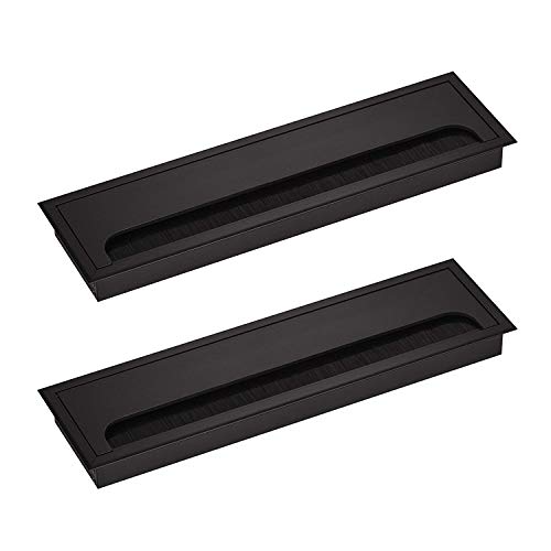 LIKERAINY Pasacables Mesa Oficina Cable Glándula Rectangular 80x 280mm para Encastrar en Escritorio Cable Salida Angular Aluminio Acabado Negro Anodizado Organizador de Alambre 2 Piezas