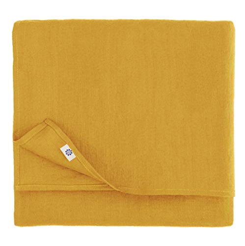 Linen & Cotton Mantel de Mesa de Centro Paño de Mesa Decoración de Comedor Hygge - 100% Lino, Amarillo Mostaza (100 x 140 cm) Cubierta de Mesa Pequeña para Hogar Cocina Cena Navidad