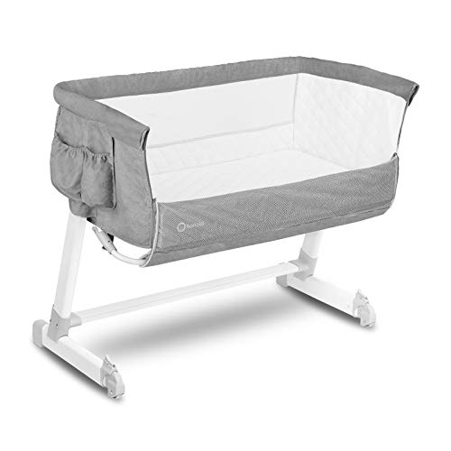 Lionelo Theo Plus Camita 94 x 58-70 x 67-81 cm Para niños hasta 9 kg 5 Regulación gradual de la altura 2 Ruedas para desplazar Organizador Mosquitera Bolsa para transportar Gris