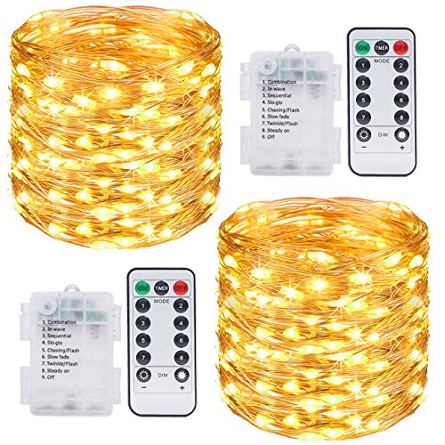 Litogo Luces LED Pilas, Guirnalda Luces Pilas [2 Pack], 12m 120 LED Luces LED Decoracion 8 Modos Impermeable Luces LED Cadena Micro con Función de Temporizador para Decoración Bodas Fiesta de Navidad