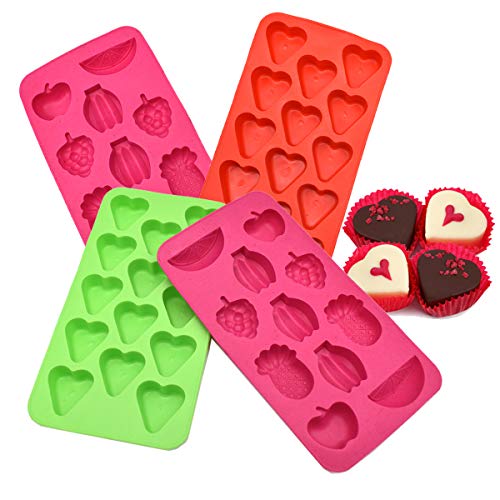 Liwein 4 Pack Moldes de Silicona Forma de Corazón,Bandeja para Cubitos de Hielo Moldes de Chocolate de Dulces para Hacer Caramelos Gelatina Galletas Hornear DIY