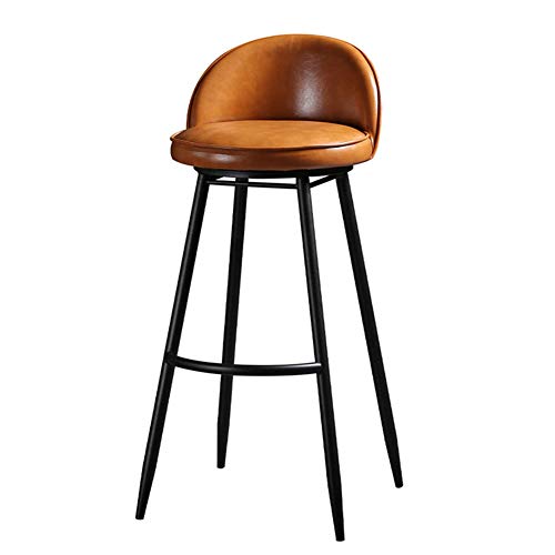 Ljings Taburete bar giratorio piel sintética retro, sillas bar metal, para pub, cocina, mostrador altura, taburete moderno para interiores y exteriores, taburete comedor, color marrón, 75 cm