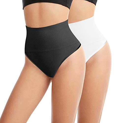 L&K-II 2 Unidades Tanga String Body Faja Modeladora Reductora sin Costuras para Mujeres 3601 Negro+Blanco L/XL