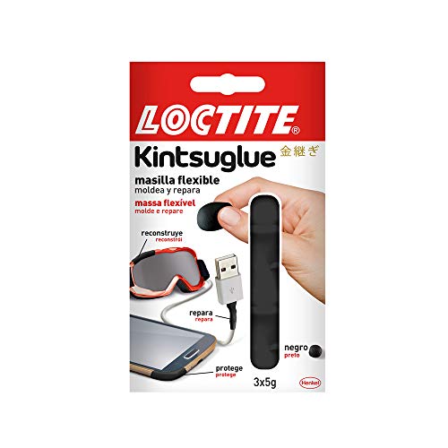 Loctite Kintsuglue, masilla flexible negra para reparar, reconstruir y proteger objetos, masilla adhesiva moldeable, adhesivo impermeable y removible, 3 x 5 g