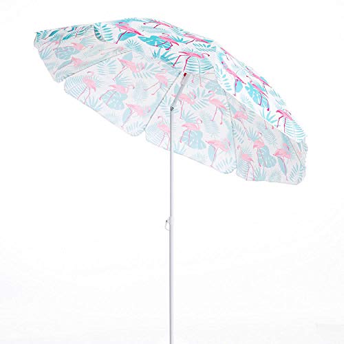 LOLAhome Sombrilla Playa Flamenco Rosa Acero de Ø 180 cm