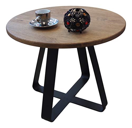 Lumarc Roma, Side Table - Mesita de noche de madera maciza de roble natural, diseño moderno industrial minimalista, roble redondo, 50 x 40 cm