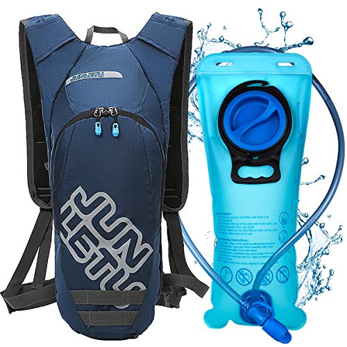 LUROON Mochila de Hidratación con 2L Bolsa de Agua sin BPA, Ligero Portátil Mochila de Correr para Hacer Ejercicio, Escalar, Acampar, Esquiar, Bicicleta, Trekking para Hombres Mujeres (Azul)