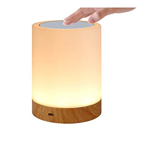 Luz de Nocturna LED, Lámpara de Mesa LED, Lámparas de Mesita de Noche con control táctil, Control Tactil, Regulable, USB Recargable, para Habitación, Cámping (Grano de madera-1)