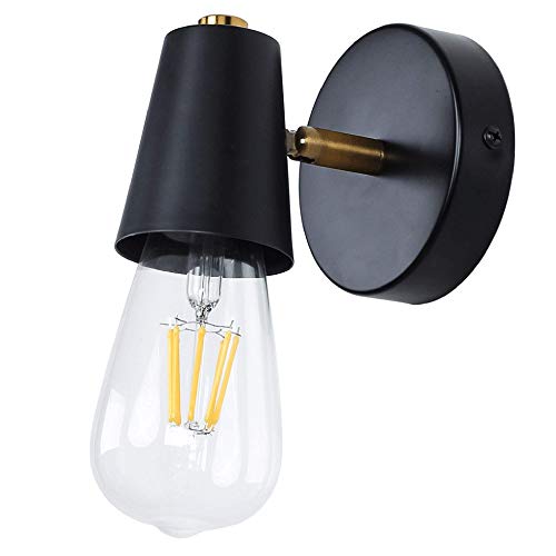 MantoLite Lámparas de pared negras, pantalla de lámpara de cono Simplicity Lámparas de noche ajustables E27 Edison Bulbs Soporte de luz de pared para sala de estar, hotel, restaurante, iluminación