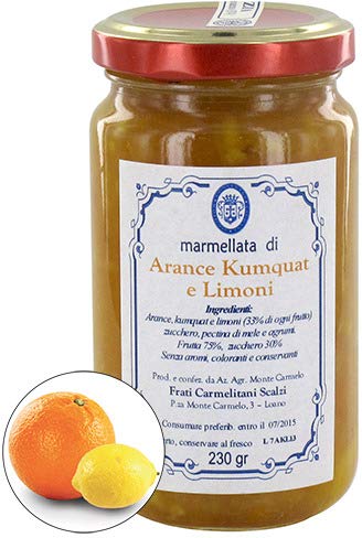 Marmelada de kumquat/Mandarino chino, naranjas y limones de Frati Carmelitani Scalzi – Bote de 230 g (paquete de 6 unidades)