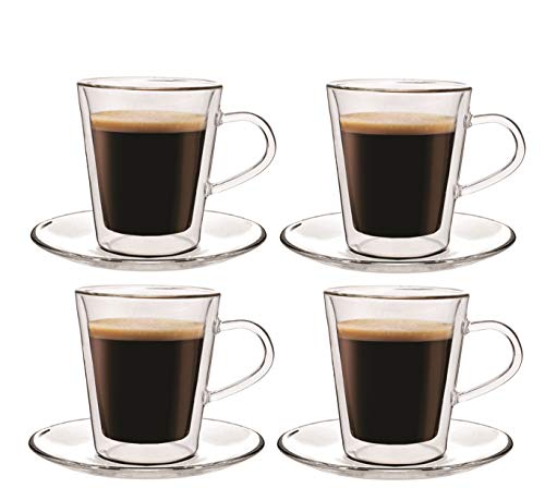 Maxxo Vasos de Doble Pared Lungo 4X 220 ml Copas de Vidrio Térmico Resistente al Calor y Frío Tazas con Efecto Flotante para Té y Café