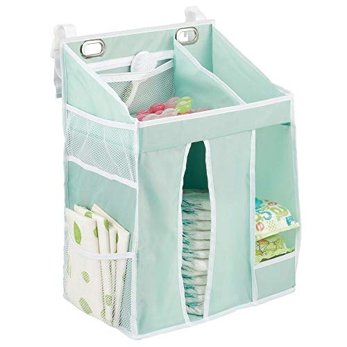 mDesign Mueble organizador infantil – Armario de tela para pañales, polvos de talco, chupetes, juguetes, etc. – Versátil organizador de pared para el cuarto infantil con compartimentos – verde menta