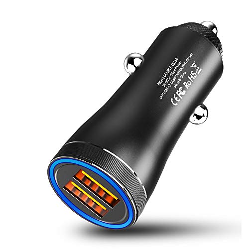 MEIDI Cargador Coche Carga Rapida Puertos QC3.0 USB Adaptador mechero Coche a Enchufe, Todo Metal Cargador movil Coche - Negro