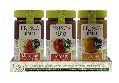 Mermelada 100% Ecológica de Fresa - Tomate - Naranja - Sin Azúcar Añadido - Produto BIO Certificado - Paquete con 3 Unidades de 240 gr cada