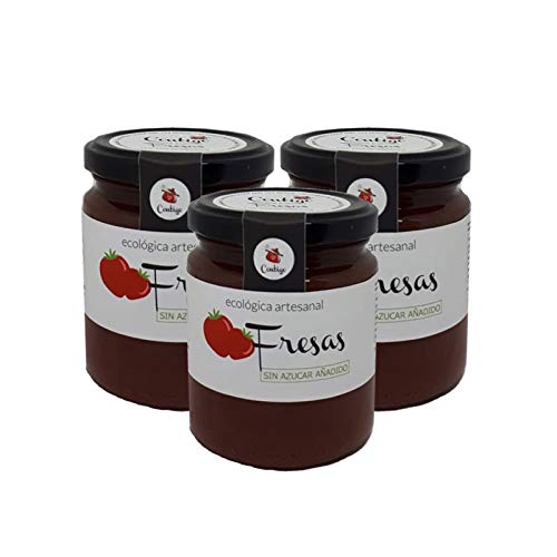 Mermelada de Fresa Sin Azucar Añadido Ecologica y Artesanal - Tarro de 260 gr - Conservas Artesanales Contigo (Pack de 3 piezas)