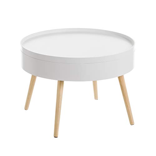 Mesa de Centro baúl de Pino y MDF nórdica Blanca de 42x60x60 cm - LOLAhome